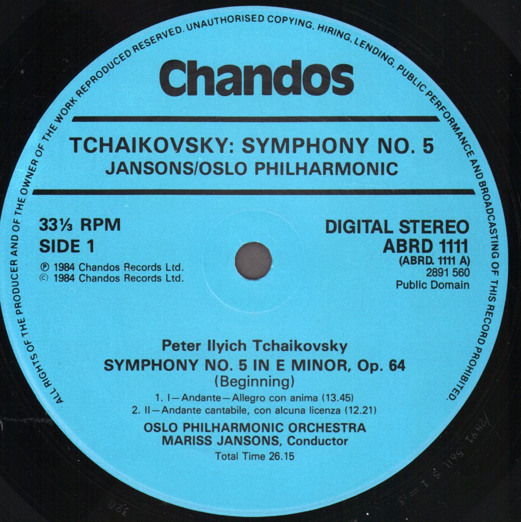 Oslo Philharmonic Orchestra / Mariss Jansons - Tchaikovsky - Symphony 5 In E Minor Op. 64 - Lp