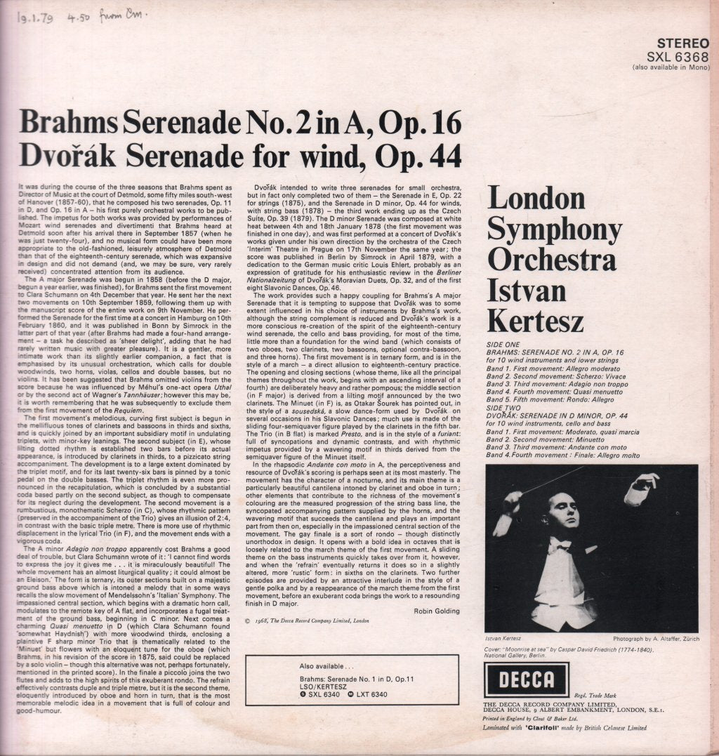 Istvan Kertesz / London Symphony Orchestra - Brahms Serenade No.2 In A,Op.16 - Lp