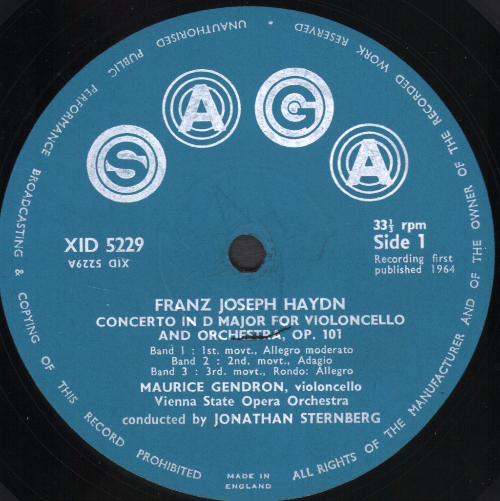 Maurice Gendron / Jonathan Sternberg / Vienna State Opera - Haydn - Cello Concerto In D Major - Lp