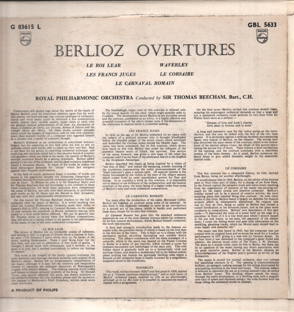 Sir Thomas Beecham / Royal Philharmonic Orchestra - Berlioz Overtures - Lp