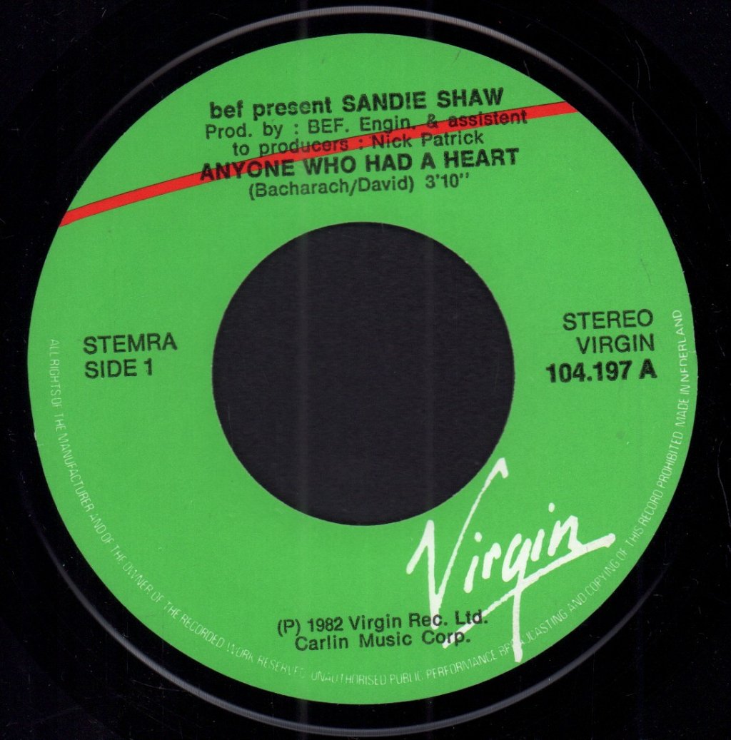 Bef Presents Sandie Shaw - Anyone Who Had A Heart - 7 Inch