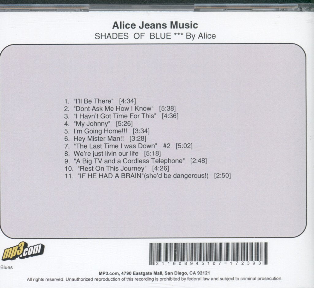 Alice Jeans Music - Shades Of Blue - By Alice - Cdr