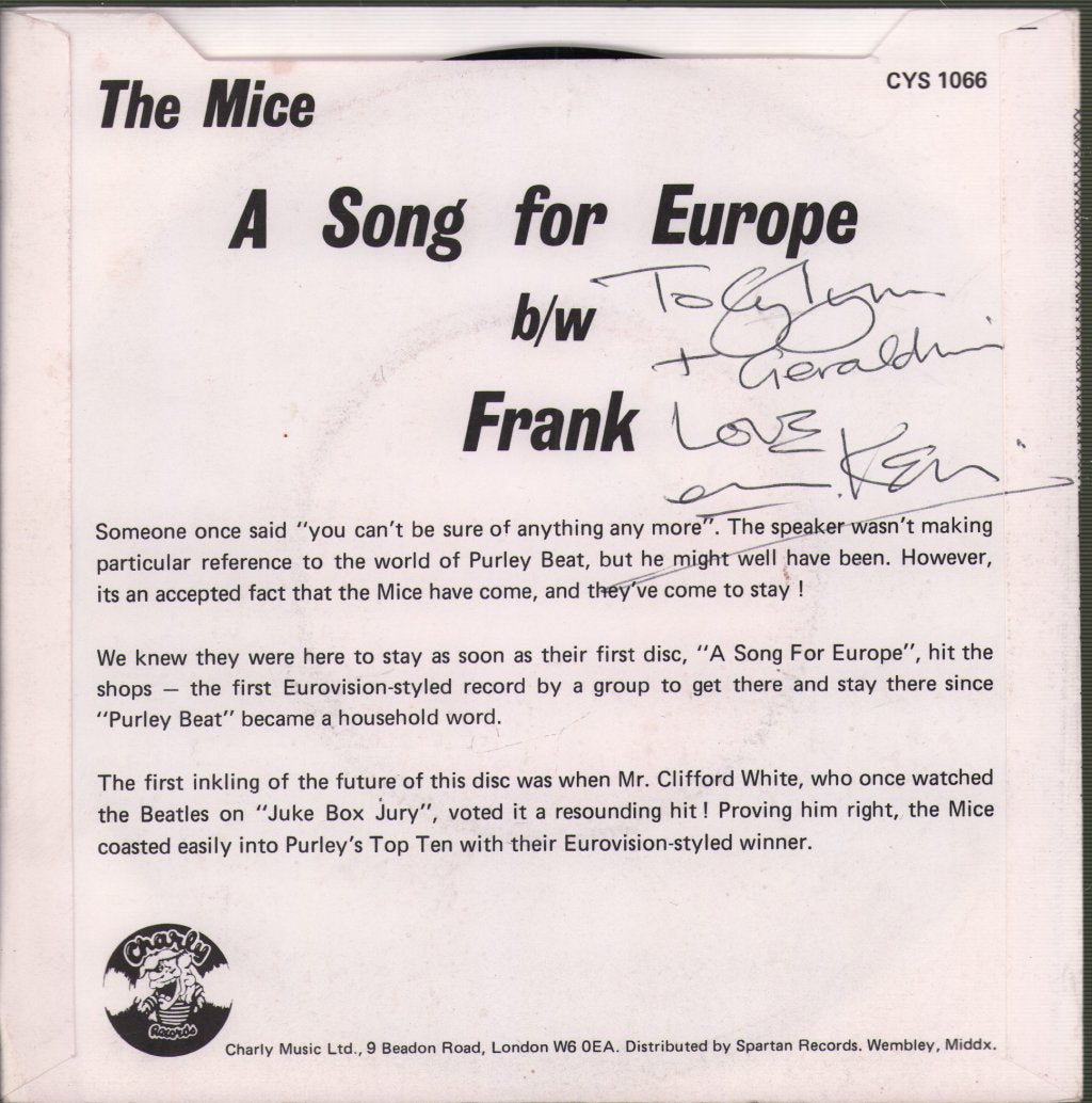Mice (Fruit Eating Bears) - A Song... ...For Europe - 7 Inch