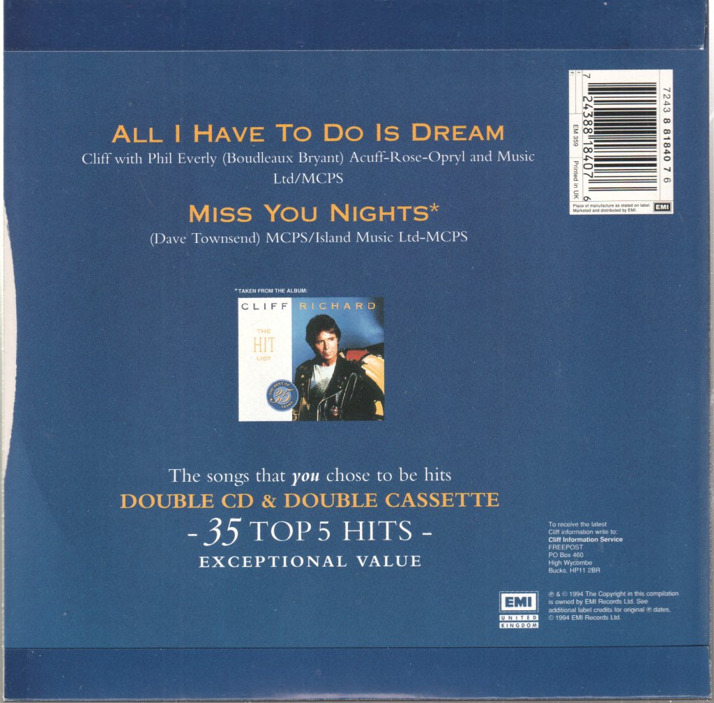 Cliff Richard - All I Have To Do Is Dream & Miss You Nights - 7 Inch