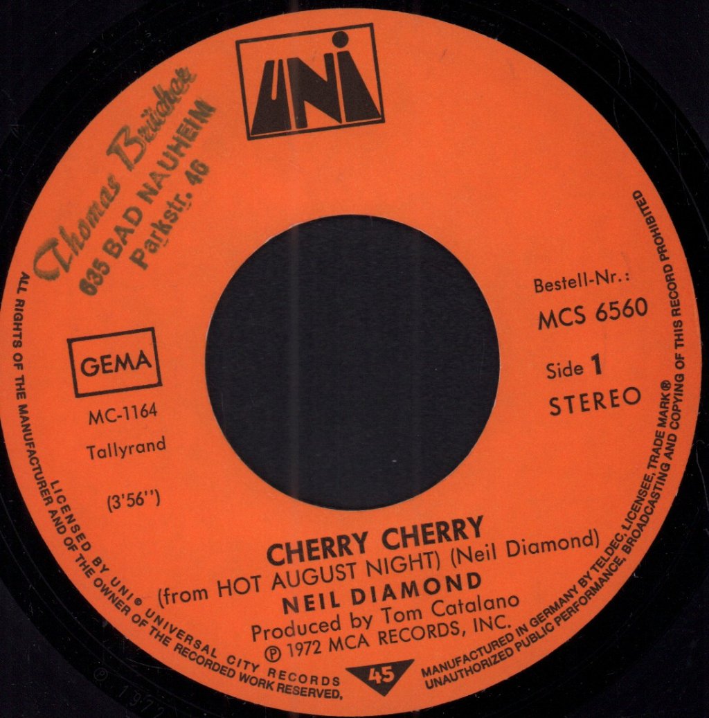 Neil Diamond - Cherry Cherry - 7 Inch