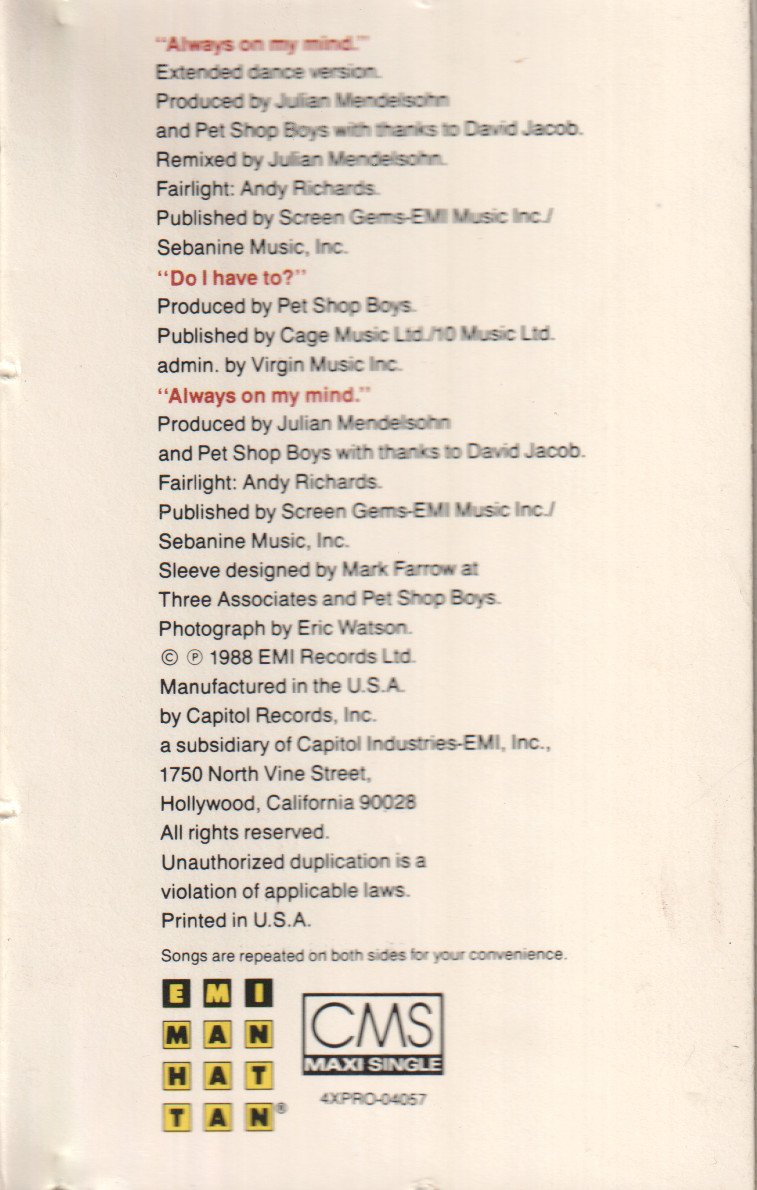 Pet Shop Boys - Always On My Mind - Cassette