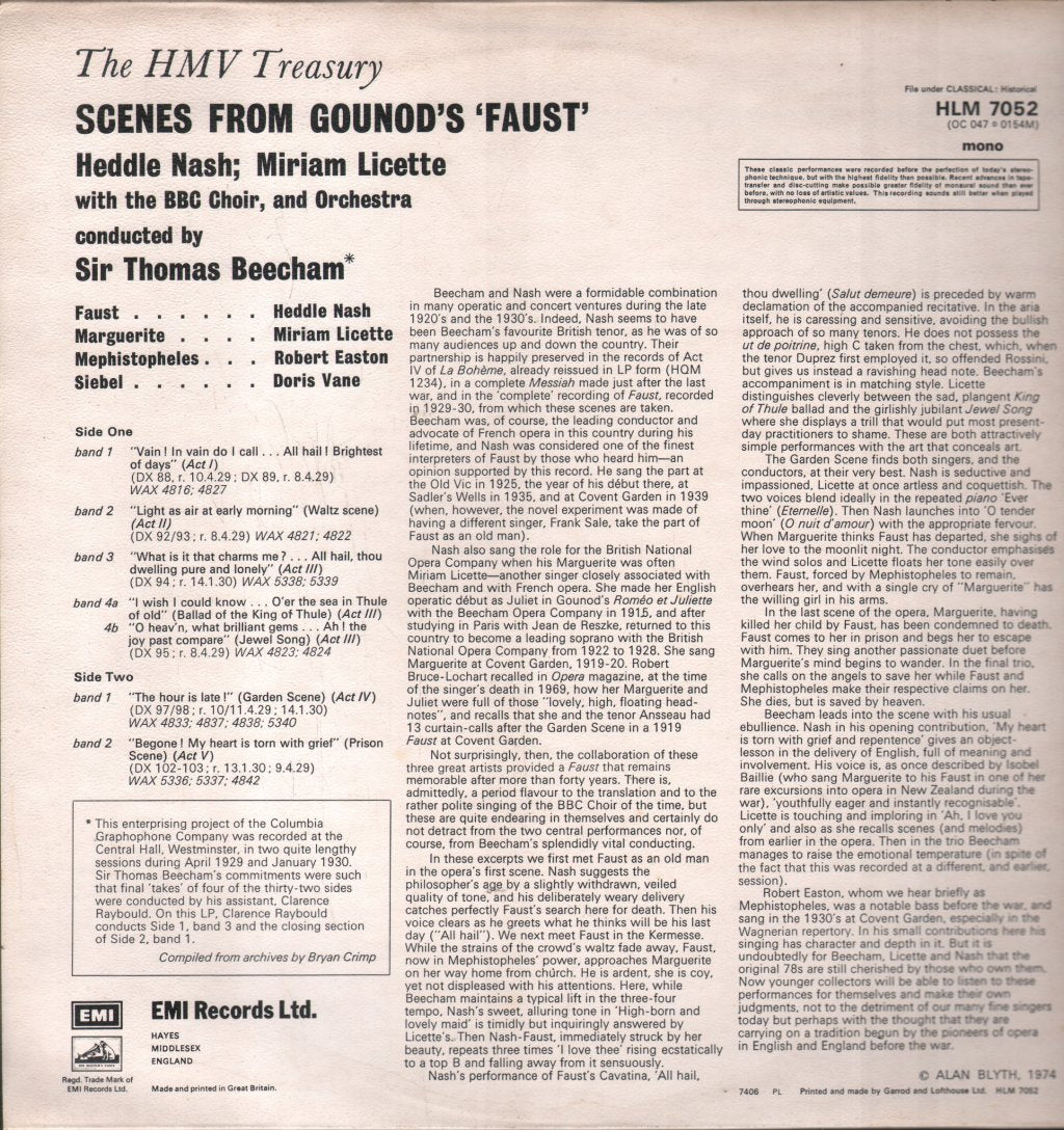 Sir Thomas Beecham / Heddle Nash / Miriam Licette - Scenes From Gounod's 'Faust' - Lp