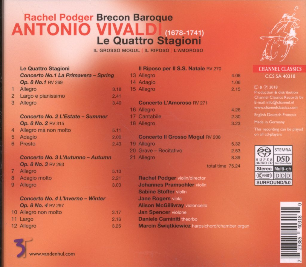 Rachel Podger, Brecon Baroque - Vivaldi - Le Quattro Stagioni | Il Grosso Mogul | Il Riposo | L'Amoroso - Cd
