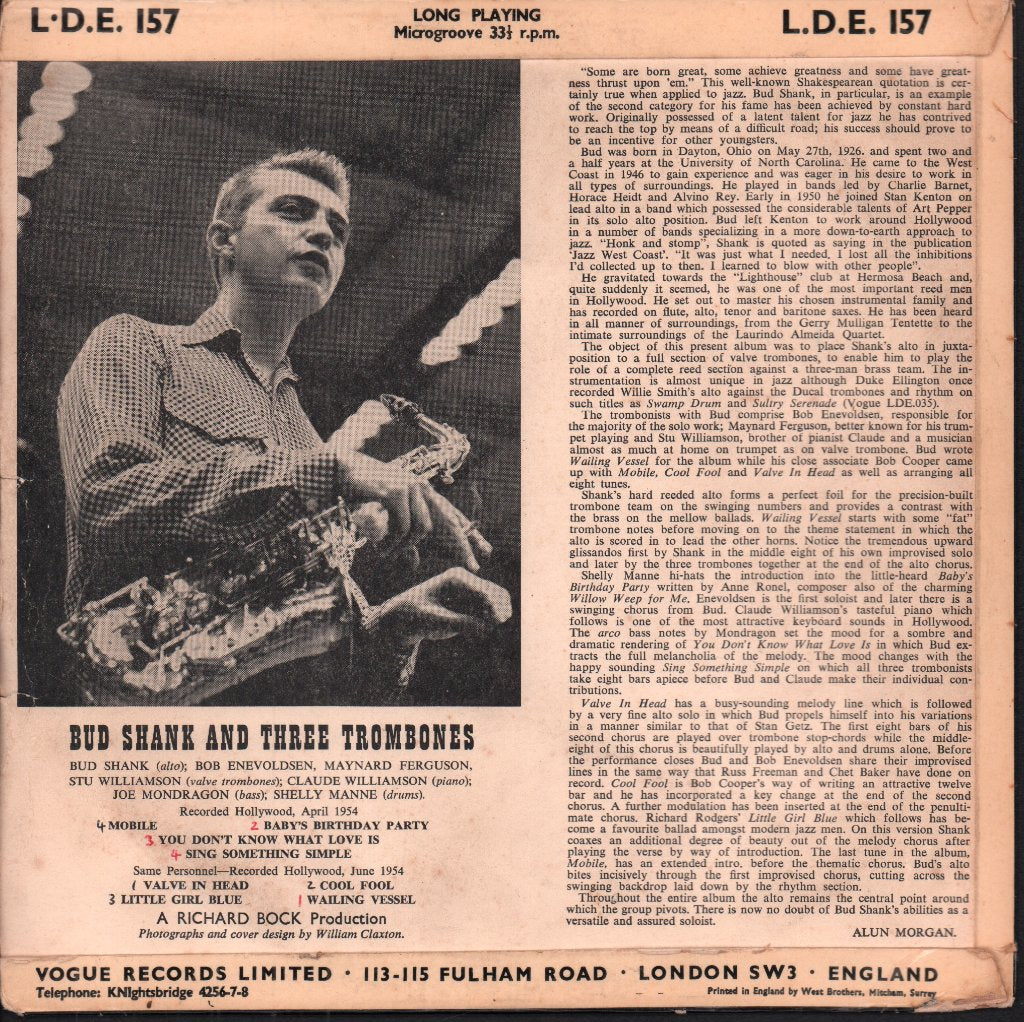 Bud Shank And Three Trombones - Bud Shank And Three Trombones - 10 Inch