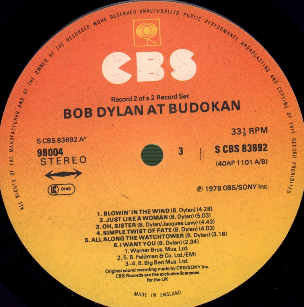 Bob Dylan - At Budokan - Double Lp