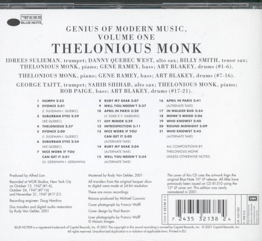 Thelonious Monk - Genius Of Modern Music Volume 1 - Cd