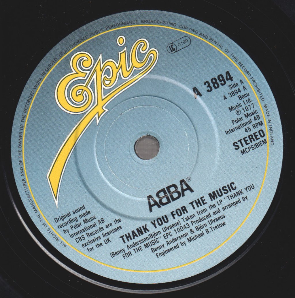 ABBA - Thank You For The Music - 7 Inch