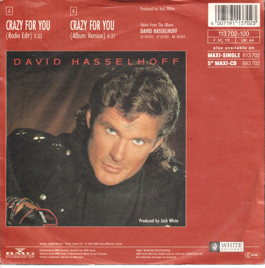 David Hasselhoff - Crazy For You - 7 Inch