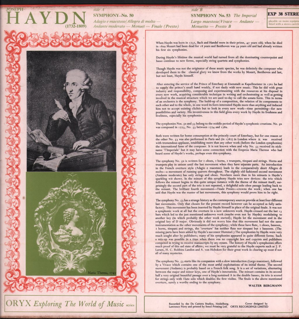 Heidelberg Chamber Orchestra / Jean-Louis Joubert - Haydn - Symphony No. 53 "L'Imperiale" & Symphony No. 50 - Lp