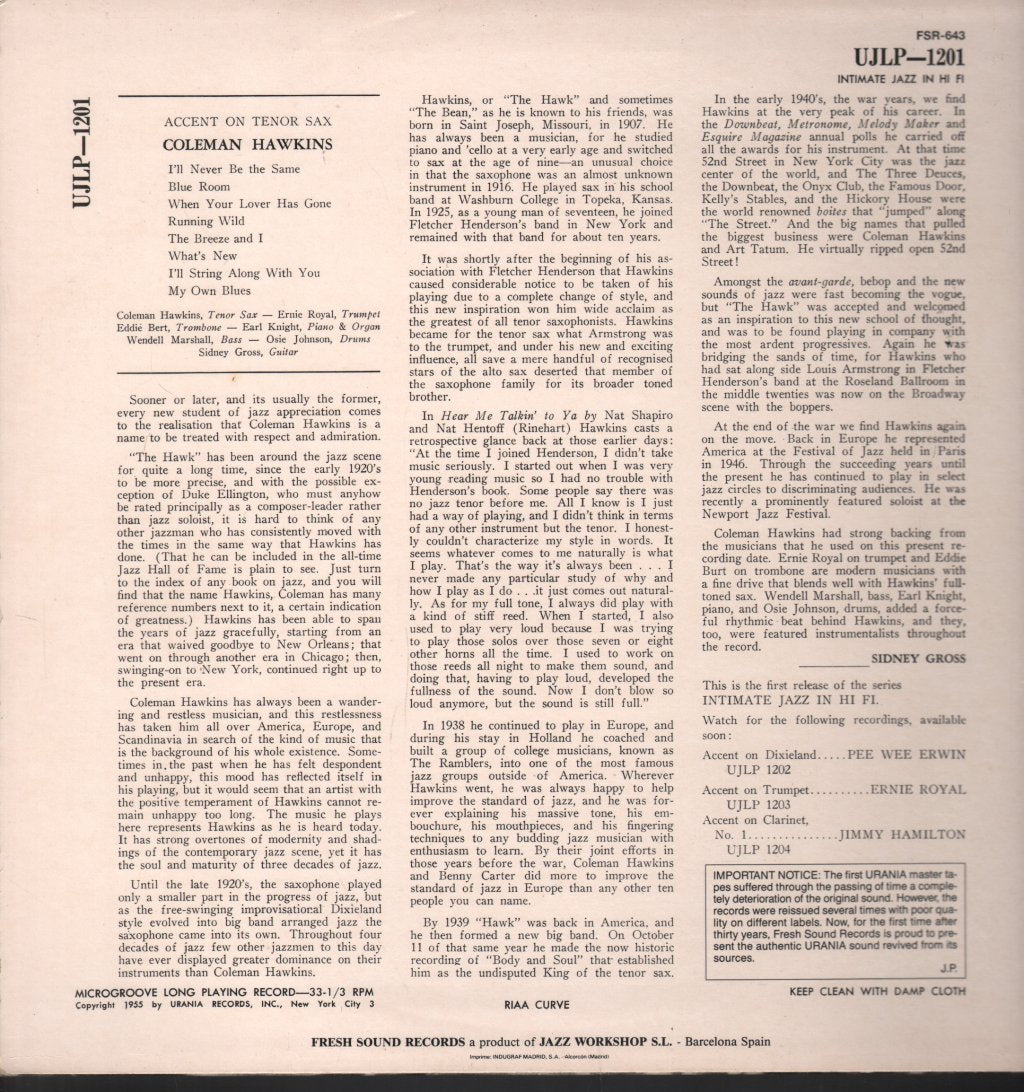 Coleman Hawkins - Accent On Tenor Sax - Lp