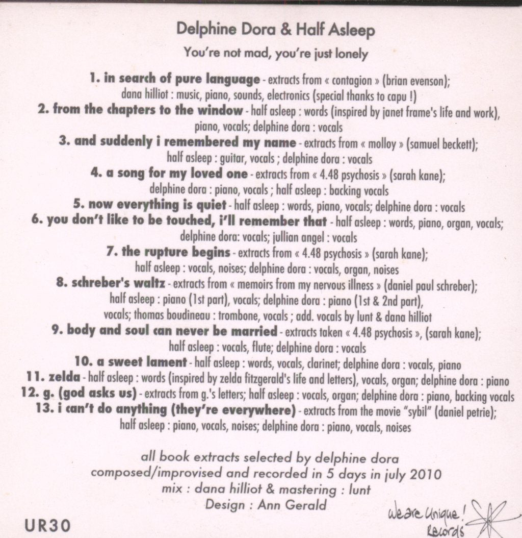 Delphine Dora & Half Asleep - You're Not Mad, You're Just Lonely - Cd