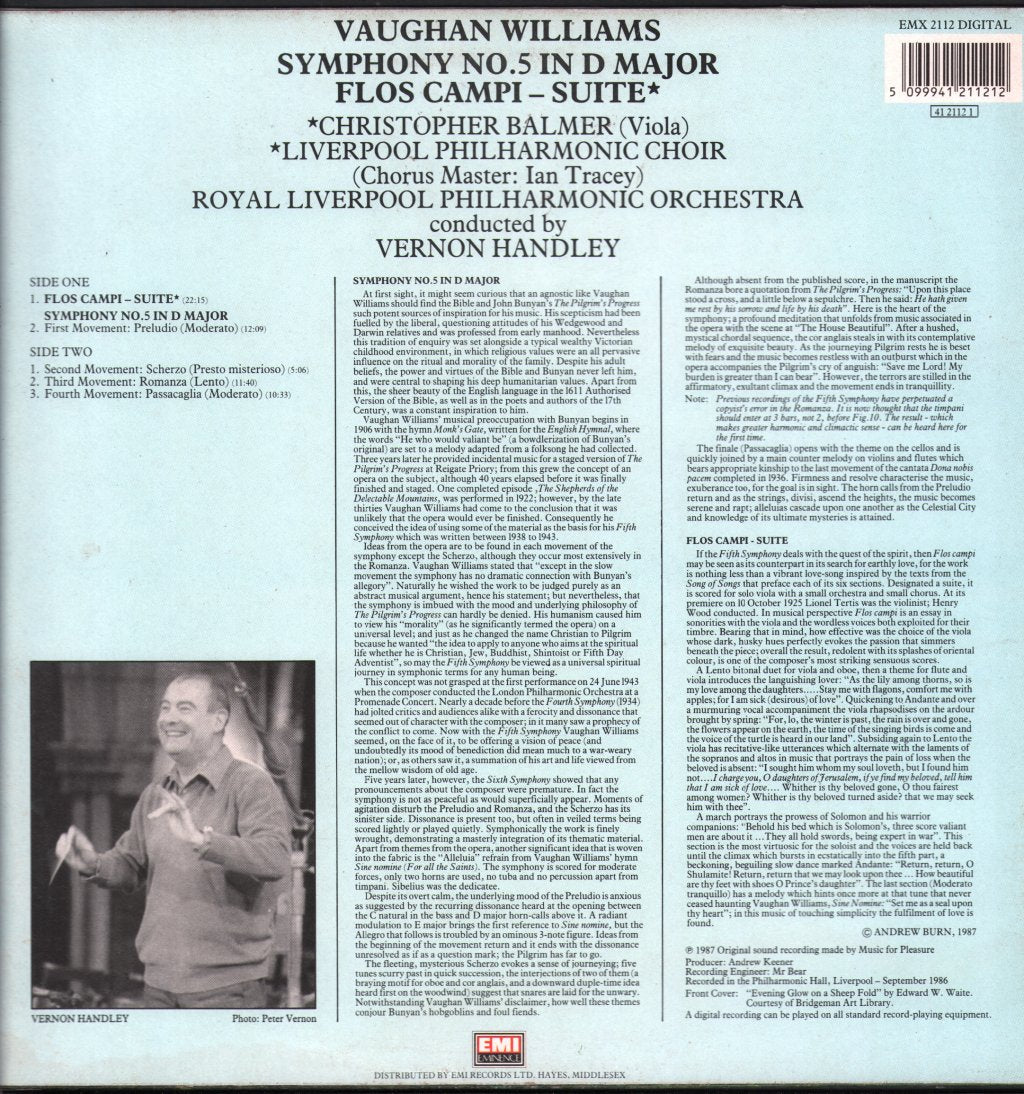 Christopher Balmer / Vernon Handley / Royal Liverpool Philharmonic Orchestra & Choir - Vaughan Williams - Symphony No.5 In D / Flos Campi - Suite - Lp