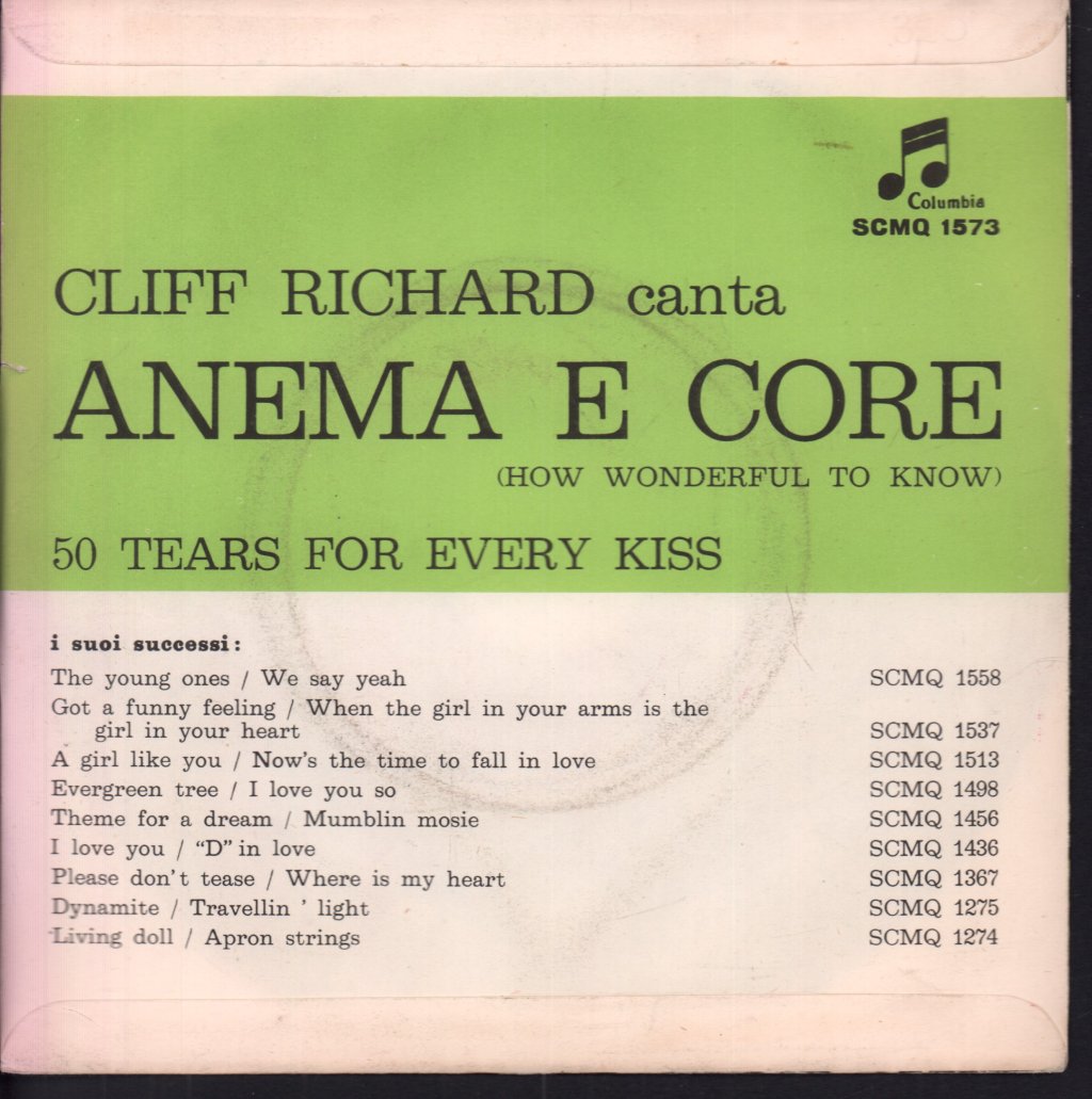 Cliff Richard - Anema E Core (How Wonderful To Know) - 7 Inch