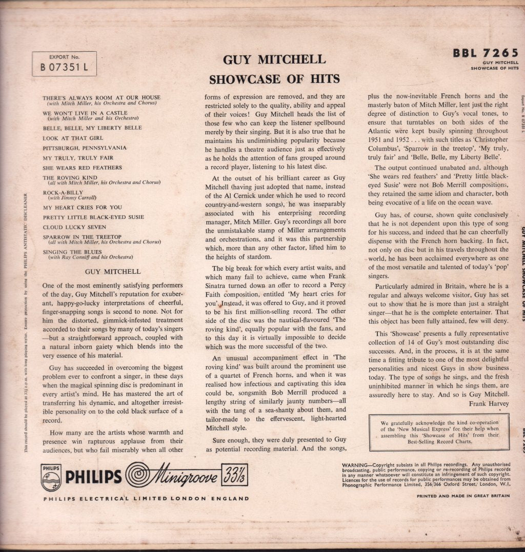 Guy Mitchell - Showcase Of Hits - Lp