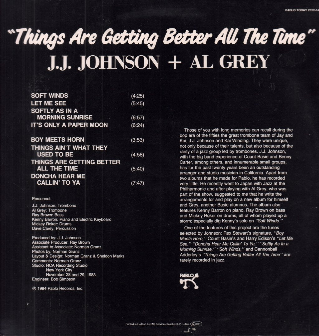 J.J. Johnson & Al Grey - Things Are Getting Better All The Time - Lp
