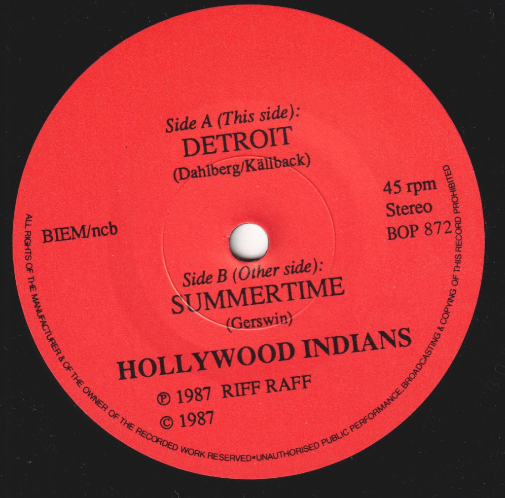 Hollywood Indians - Detroit - 7 Inch