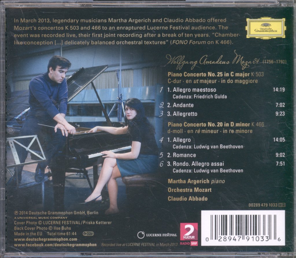 Martha Argerich, Claudio Abbado, Orchestra Mozart - Mozart - Piano Concertos K 503 & K 466 - Cd