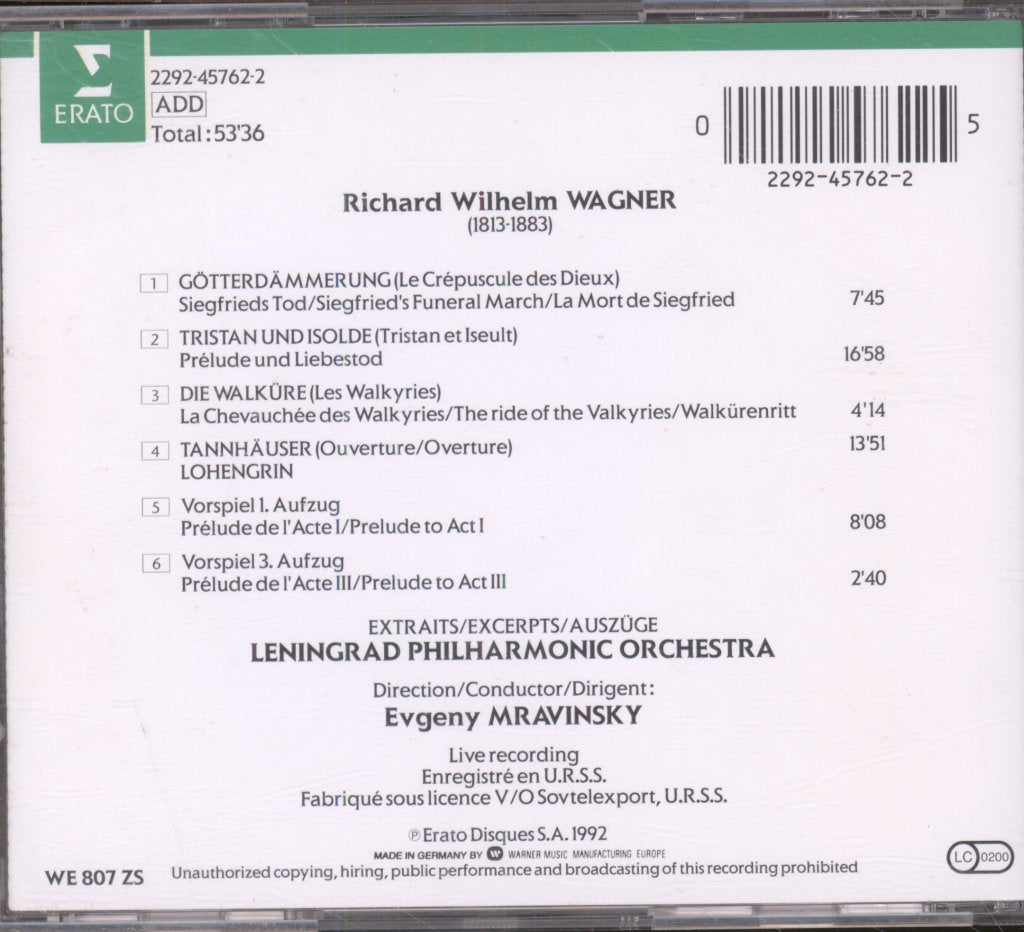 Leningrad Philharmonic Orchestra, Evgeny Mravinsky - Wagner - - Cd