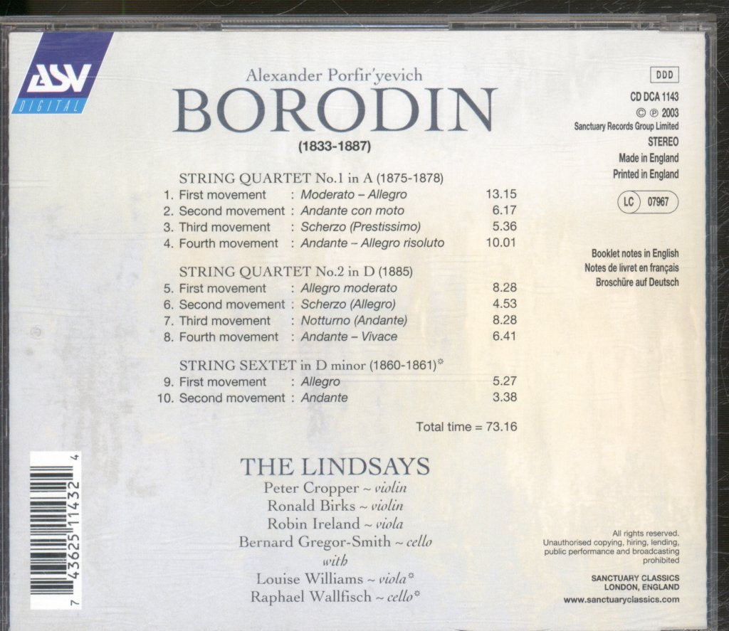 Lindsays - Borodin - String Quartets 1 & 2 / String Sextet in D minor - Cd