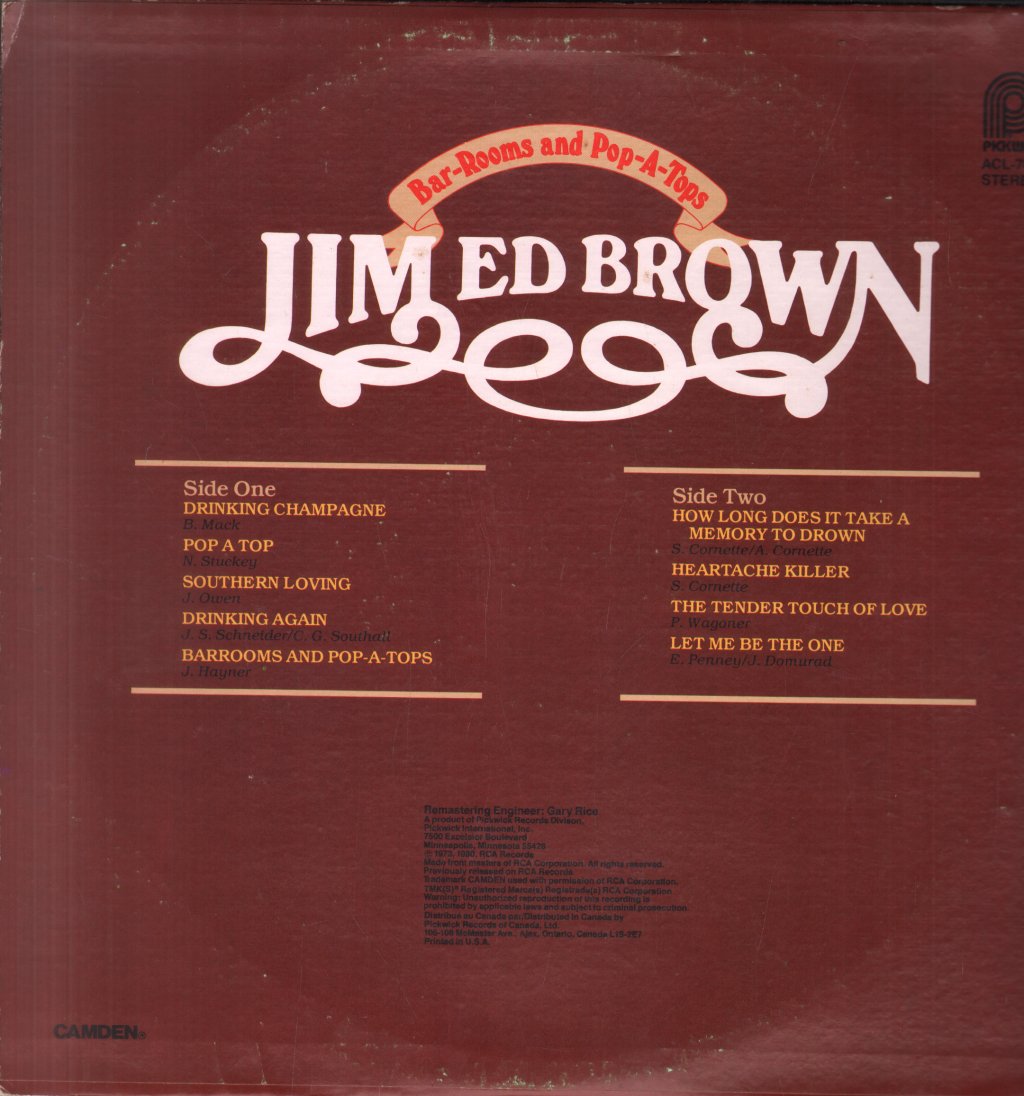 Jim Ed Brown - Bar-Rooms And Pop-A-Tops - Lp