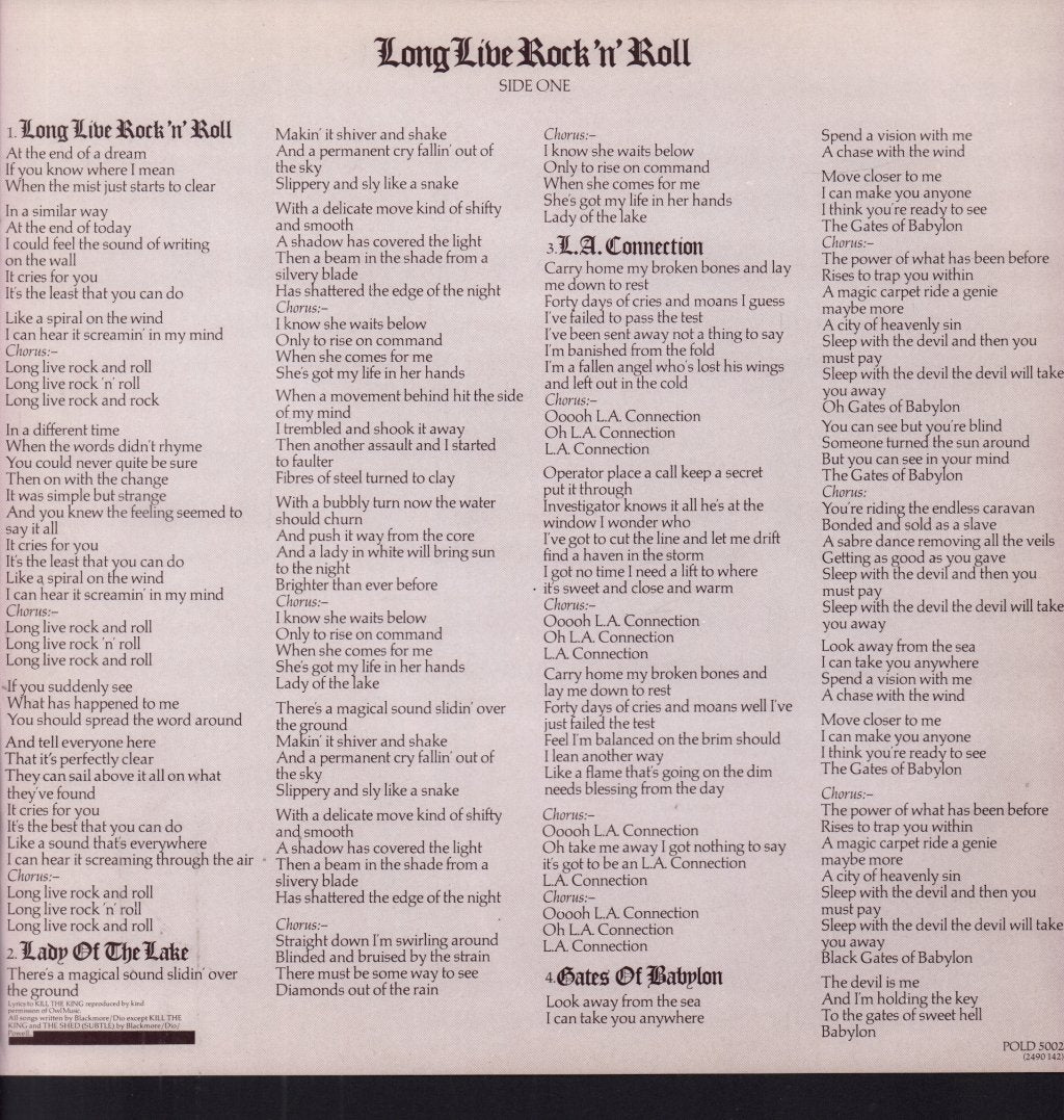 Rainbow (Rock/Metal Group) - Long Live Rock N Roll - Lp