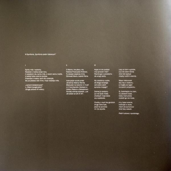 Beth Gibbons and the polish national radio symphony orchestra - gorecki Symphony No. 3 Symphony Of Sorrowful Songs Op. 36 - Lp