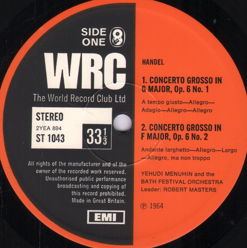 Yehudi Menuhin / Bath Festival Orchestra - Handel - Concerti Grossi Op. 6 - Lp