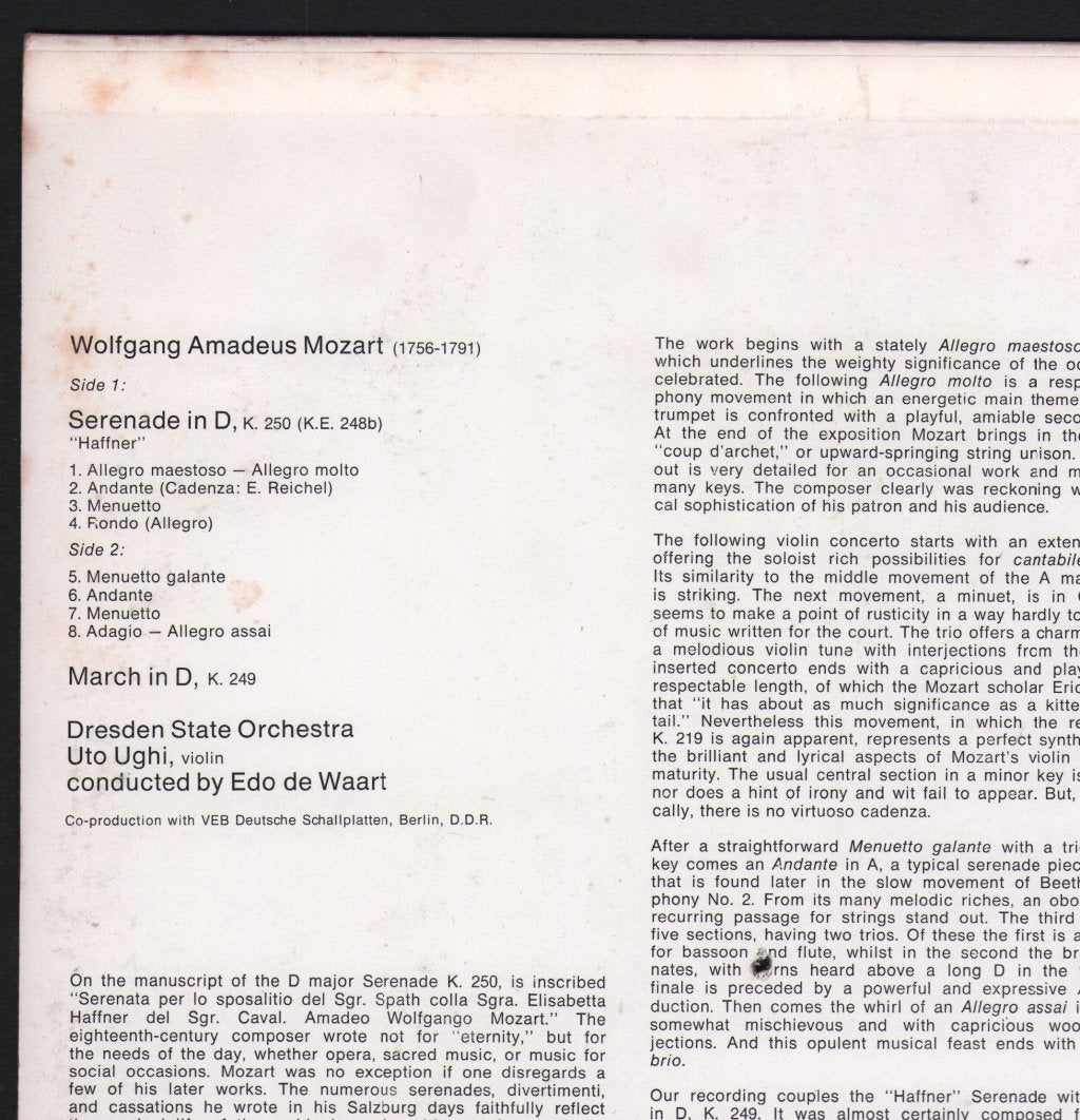 Edo De Waart / Dresden State Orchestra - Mozart - "Haffner" Serenade, K.250 / March In D, K.249 - Lp