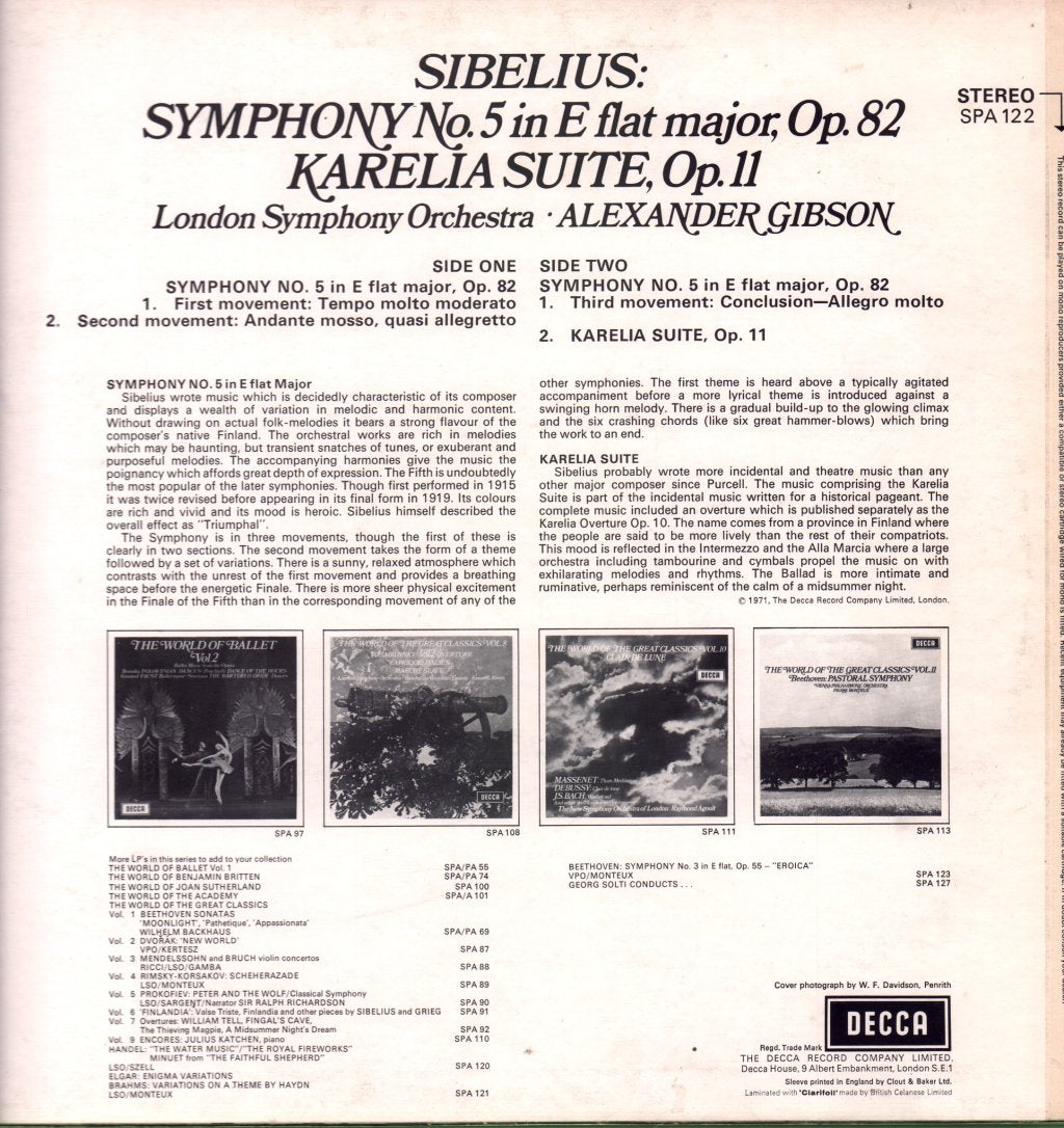 Sibelius - Symphony No. 5 In E Flat Major, Op.82 / Karelia Suite, Op.11 - Lp