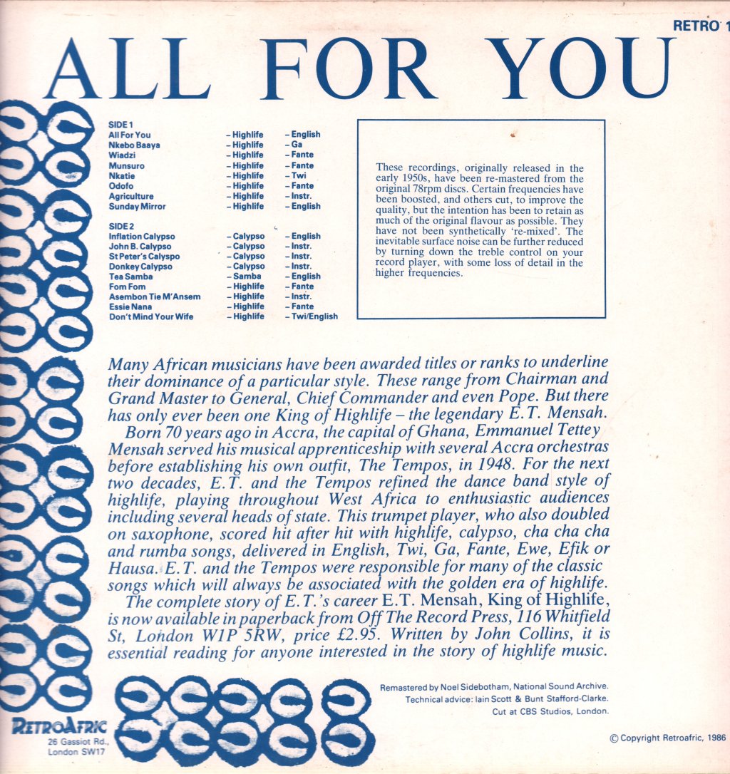 E.T. Mensah - All For You - Lp