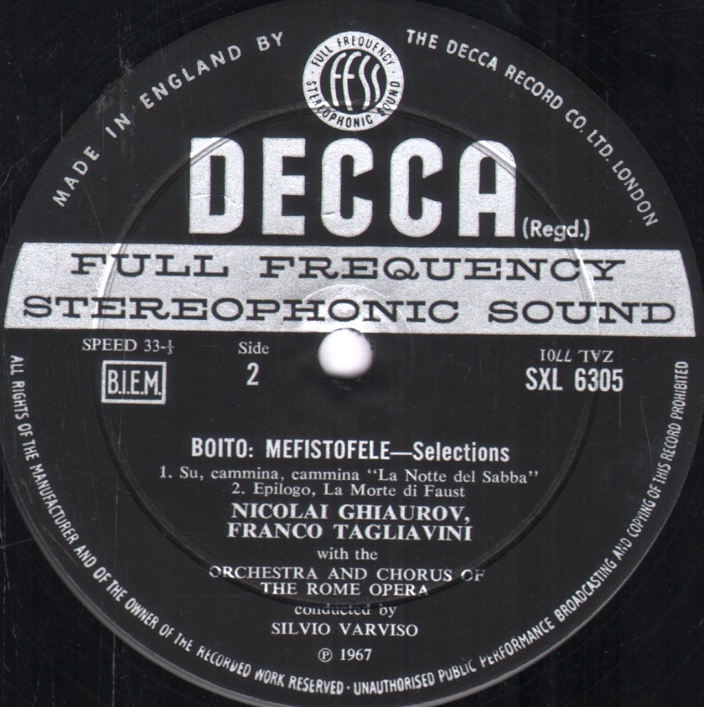 Nicolai Ghiaurov / Franco Tagliavini / Silvio Varviso / Rome Opera Orchestra - Boito - Mefistofele Selections - Lp