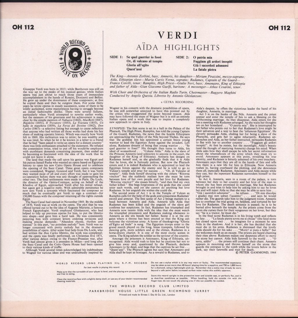 Various Artists - Verdi - Highlights From Aida - Lp