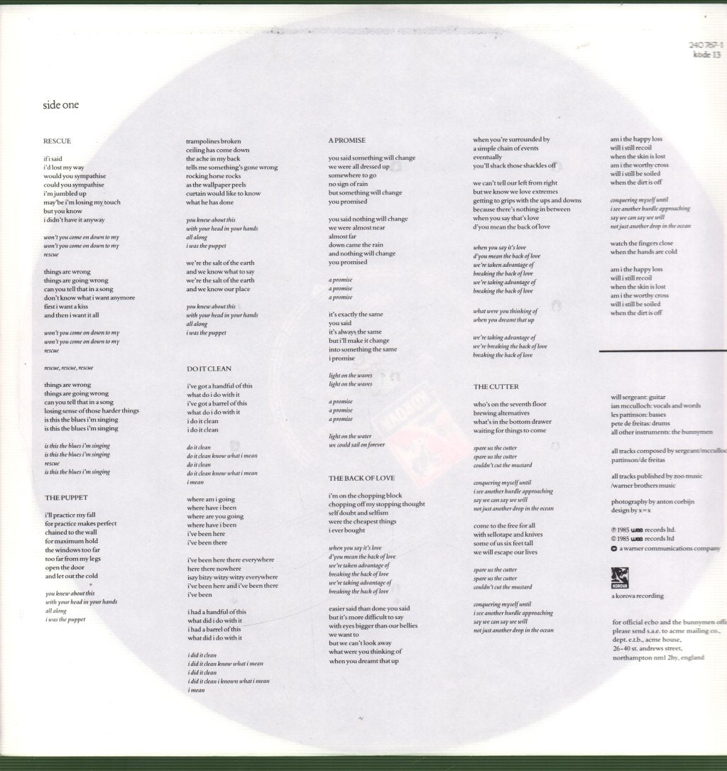 Echo & The Bunnymen - Songs To Learn And Sing - Lp