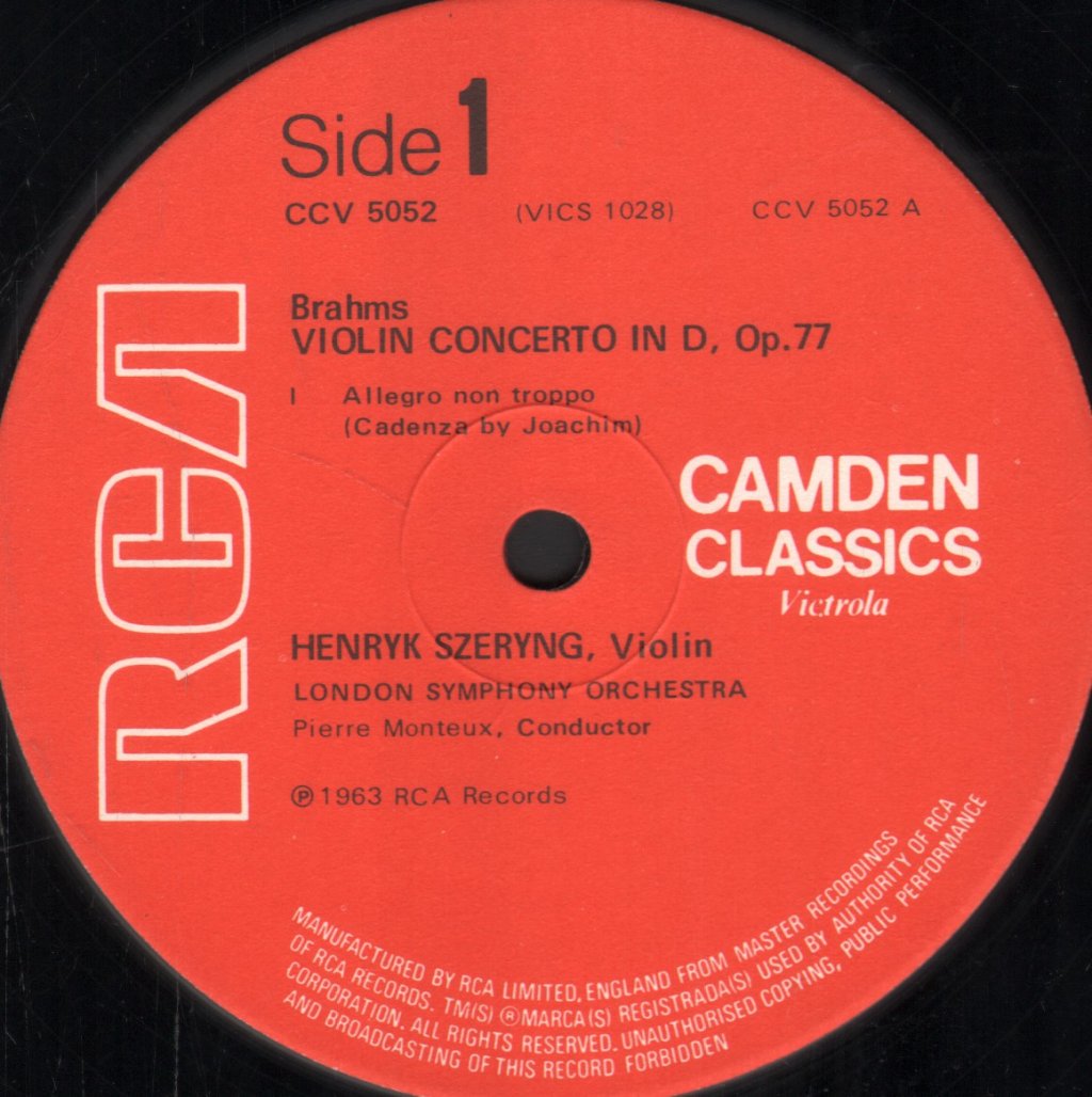 Henryk Szeryng / Pierre Monteux / London Symphony Orch. - Brahms - Violin Concerto In D - Lp