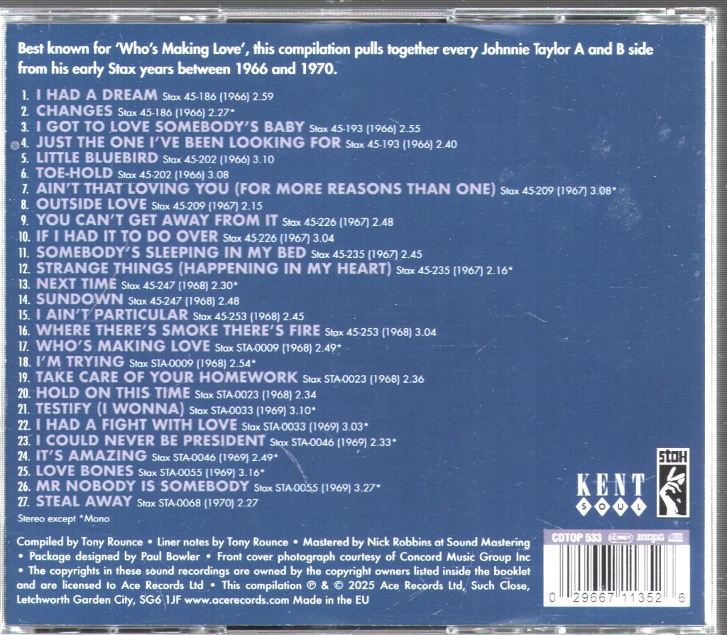 Johnnie Taylor - Who's Making Love- The Stax Singles A's & B's 1966-1970 - Cd