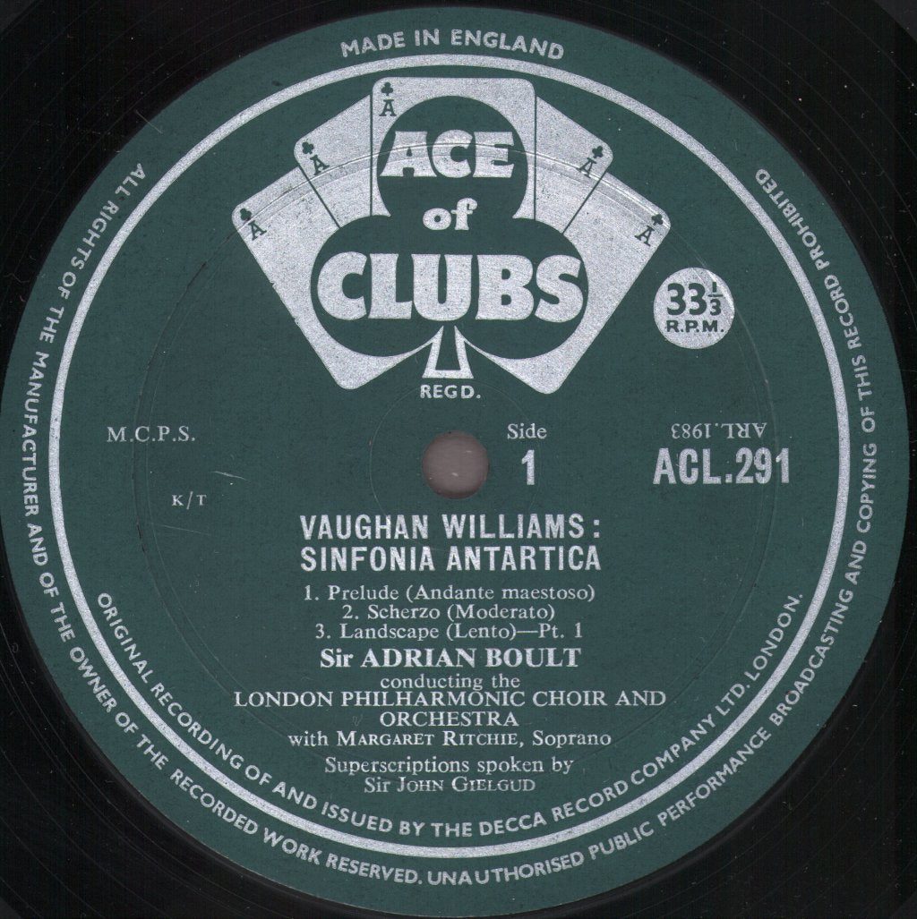 Margaret Ritchie / Sir John Gielgud / London Philharmonic Choir & Orchestra / Sir Adrian Boult - Vaughan Williams - Sinfonia Antartica - Lp