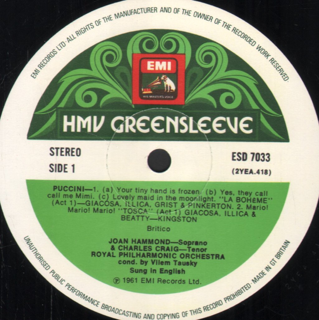 Joan Hammond and Charles Craig / Royal Philharmonic Orchestra / Vilem Tausky - Favourite Operatic Love Duets - Lp