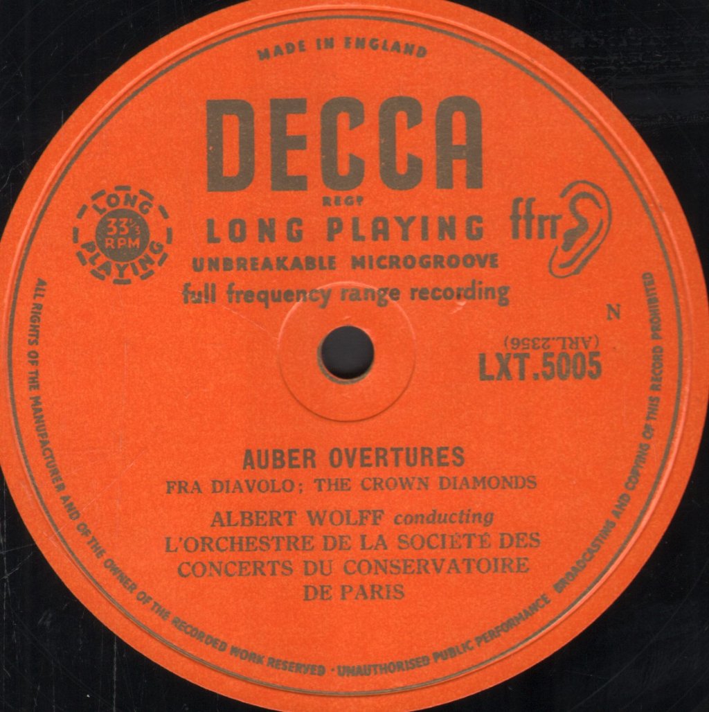 Albert Wolff / L'Orchestre De La Societe Des Concerts Du Conservatoire De Paris - Auber - Overtures - Lp