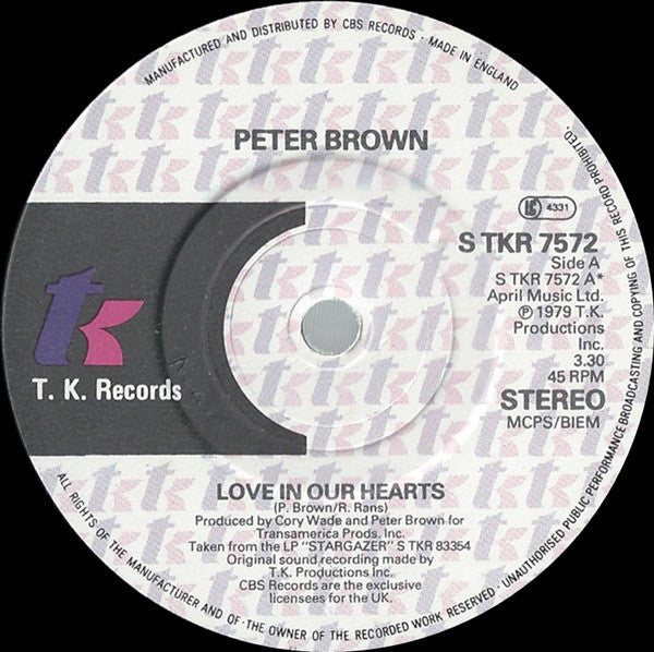 Peter Brown - Love In Our Hearts - 7 Inch