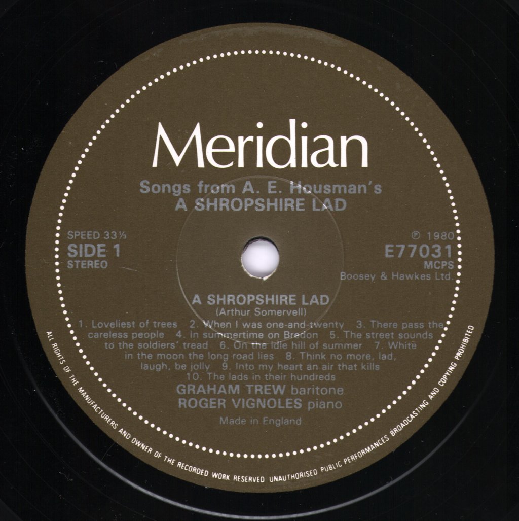 Graham Trew / Roger Vignoles / Coull String Quartet - Songs from A E Housman's "A Shropshire Lad" - Double Lp