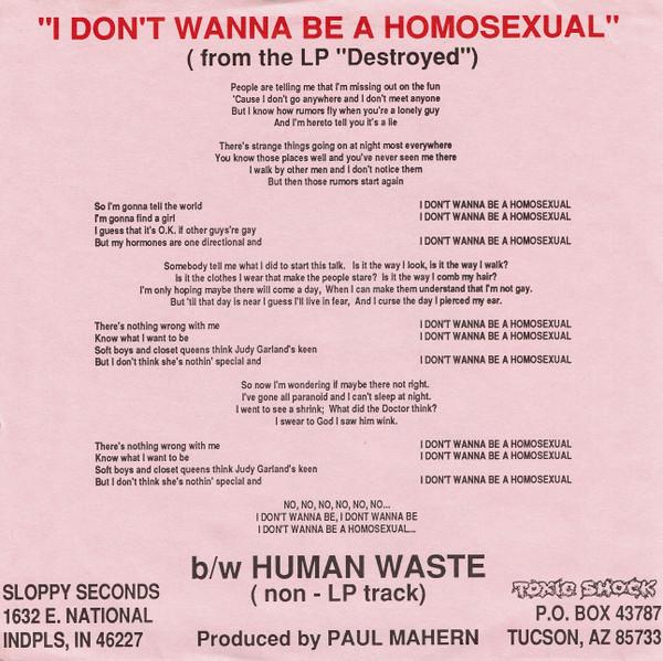 Sloppy Seconds - I Don't Wanna Be A Homosexual - 7 Inch