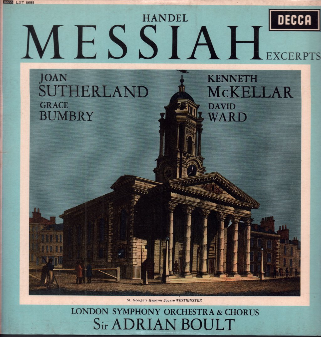 Joan Sutherland / Kenneth McKellar / Grace Bumbry / David Ward / Sir Adrian Boult - Handel Messiah Excerpts - Lp