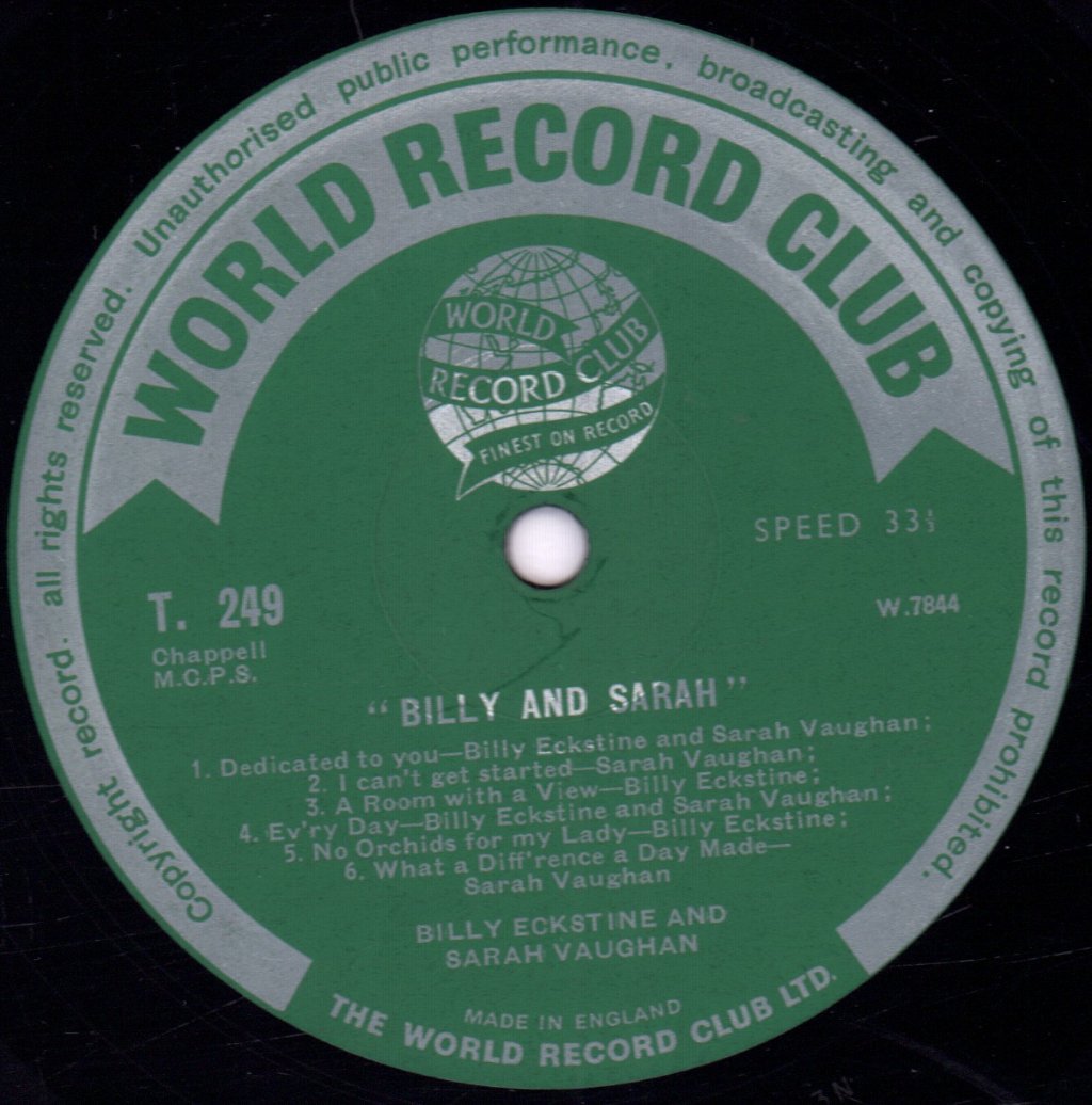 Billy Eckstine And Sarah Vaughan - Billy And Sarah - Lp