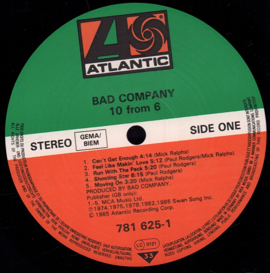 Bad Company (Rock Group) - 10 From 6 - Lp