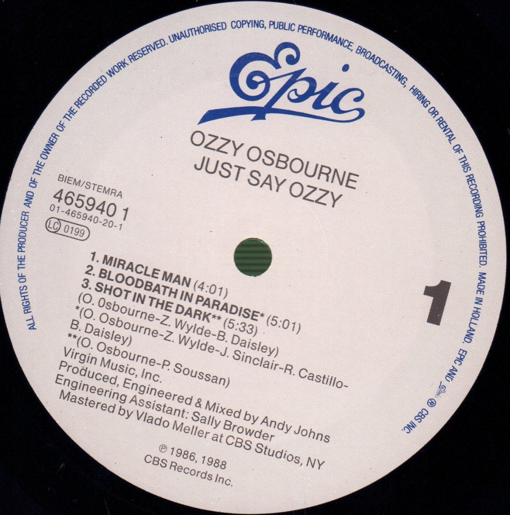 Ozzy Osbourne - Just Say Ozzy - Lp